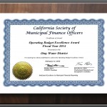 California Society of Municipal Finance Officers Award - Operating Budget Excellence Award FY 2014