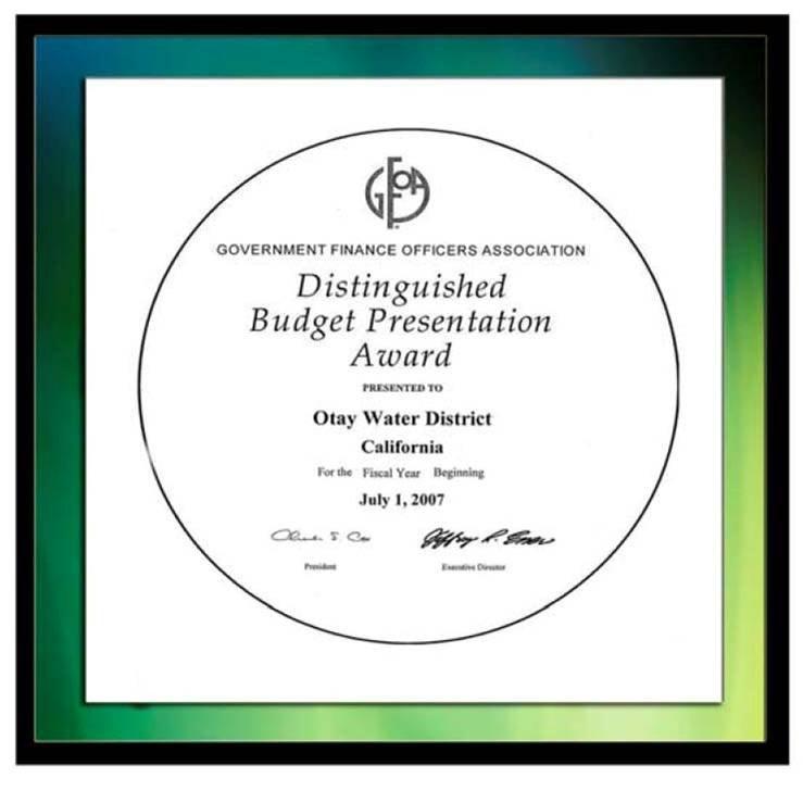 GFOA Award - Distinguished Budget Presentation Award FY 2008