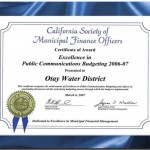 California Society of Municipal Finance Officers Award - Excellence in Public Communications Budgeting FY 2007