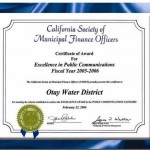 California Society of Municipal Finance Officers Award - Excellence in Public Communication FY 2005-2006