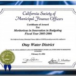 California Society of Municipal Finance Officers Award - Capital Budget Excellence Award FY 2005-2006