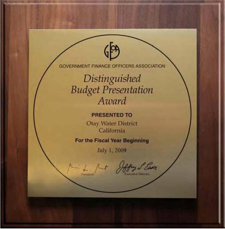 GFOA Award - Distinguished Budget Presentation Award for Fiscal Year 2009/2010