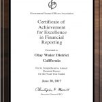 GFOA Award - Certificate of Achievement for Excellence in Financial Reporting FY 2017