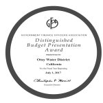 GFOA Award - Distinguished Budget Presentation Award FY 2018