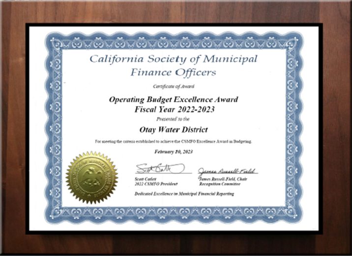 Excellence in Operating Budget Award FY23